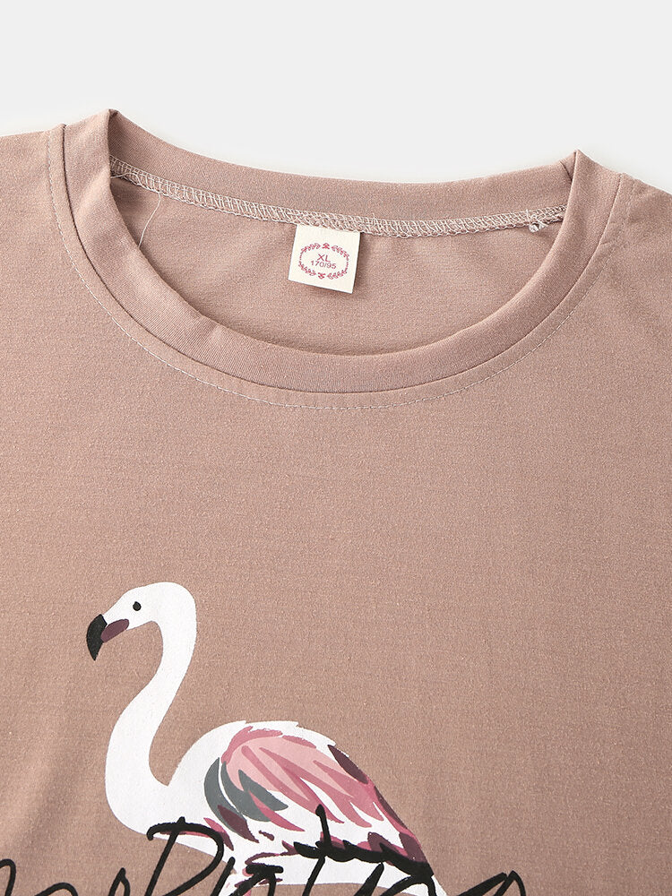 Women's Plus Size Crane Print Cotton Pajama Set - Long Sleeve Lounge Wear