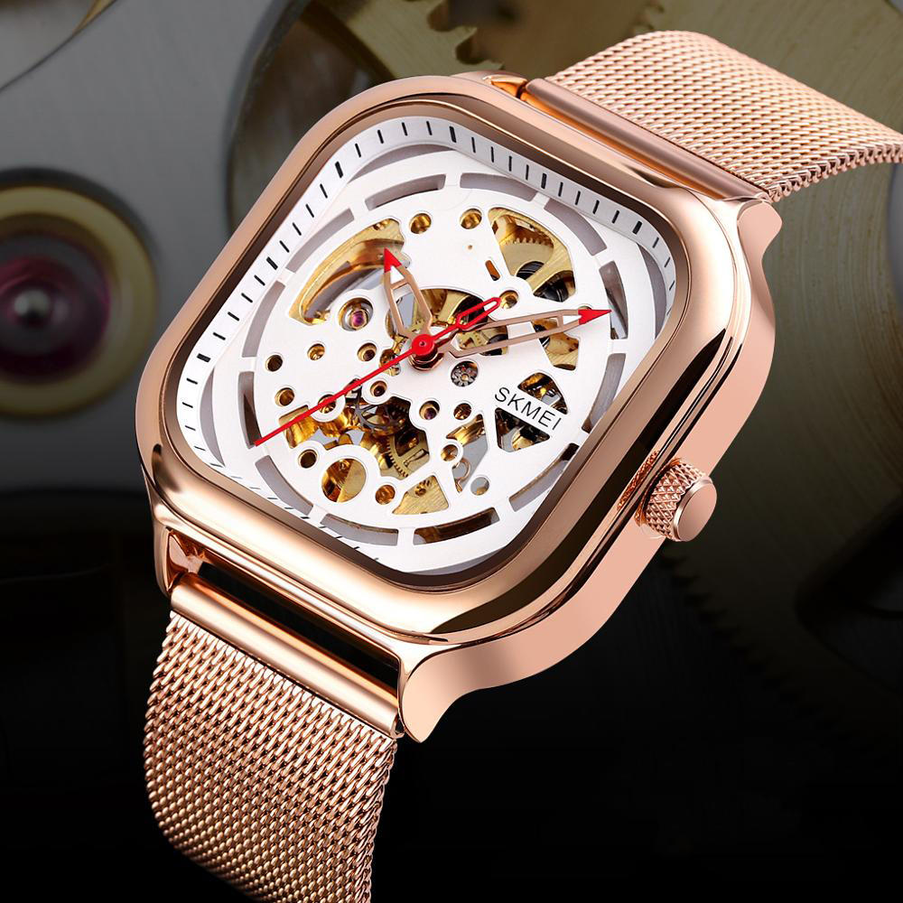 Fashion Men Automatic Watch Waterproof Hollow Art Stainless Steel Strap Mechanical Watch