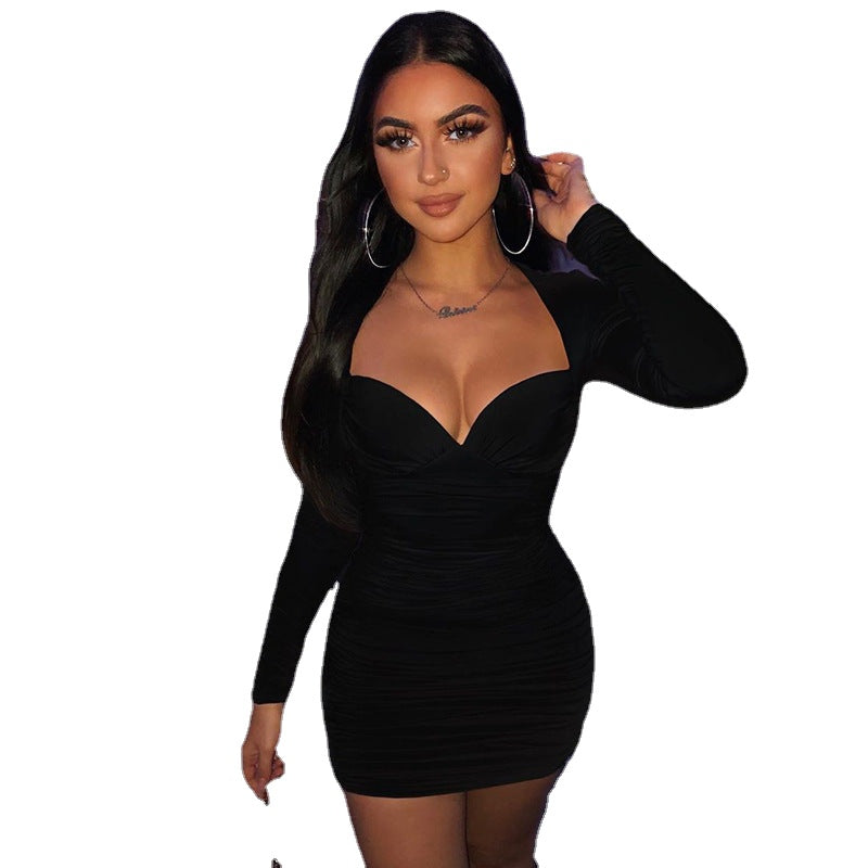 Women's Slim-Fit V-Neck Long-Sleeve Dress