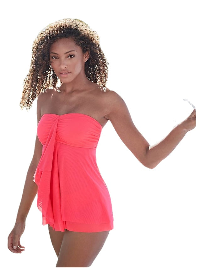 Women's Swimwear Tankini 2 Piece Normal Swimsuit High Waisted Solid Color Green Black Rosy Pink Khaki Royal Blue Padded V