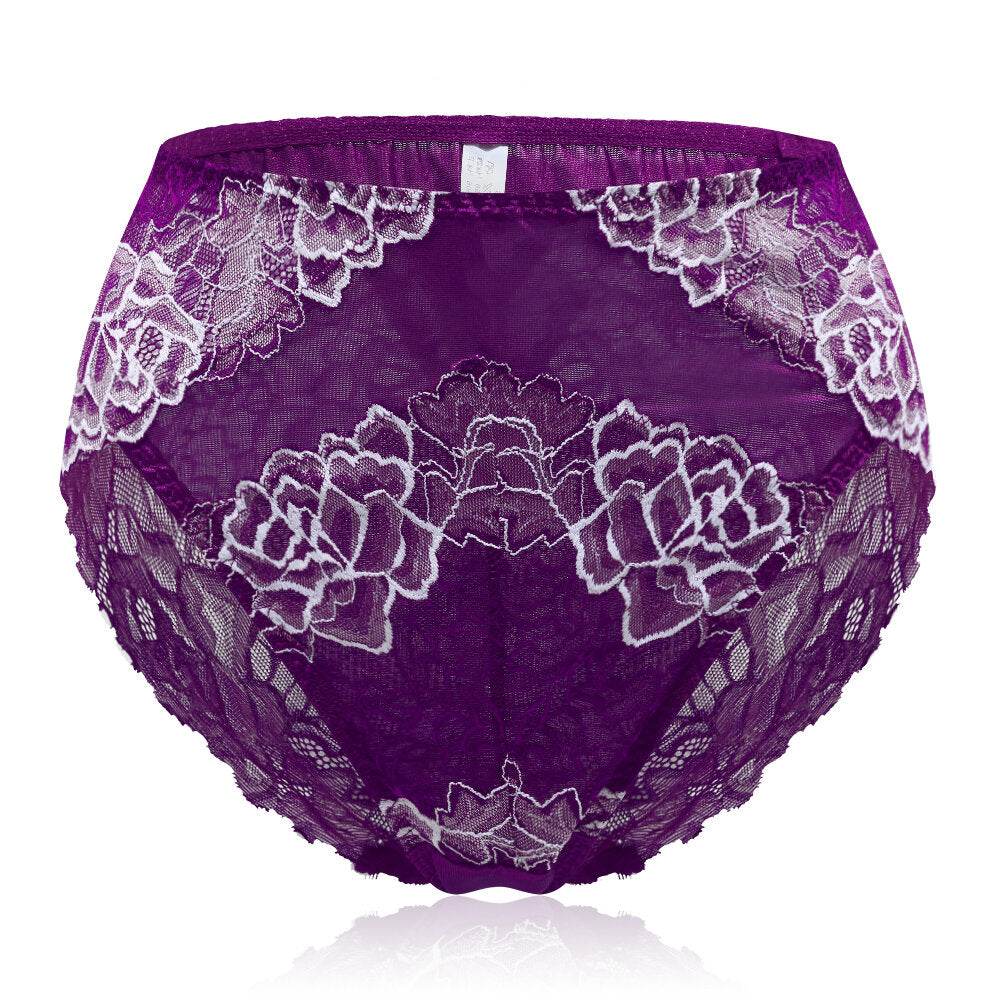 Plus Size Luxury Lace Floral Breathable Briefs