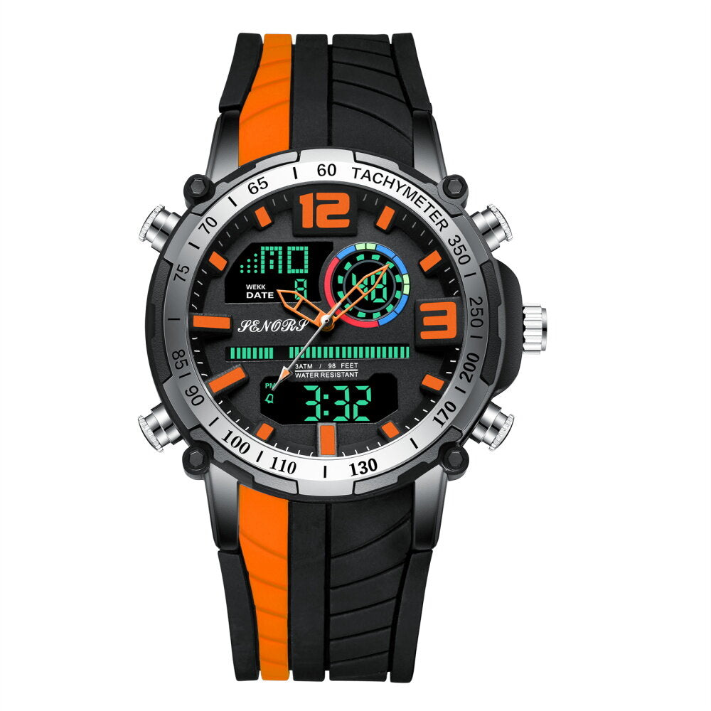 Dual Display Digital Watch Outdoor Sport Alarmclock Calendar Chronograph Noctilucent Waterproof Watch