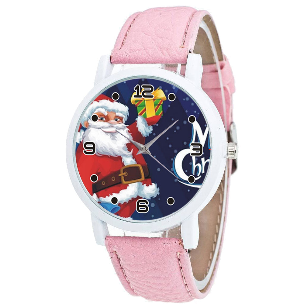 Cartoon Santa Claus with Starry Sky Pattern PU Leather Strap Kid Watch Fashion Children Quartz Watch