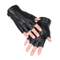 PU Leather Winter Half Finger Motorcycle Gloves - Warm Fleece for Outdoor Hunting