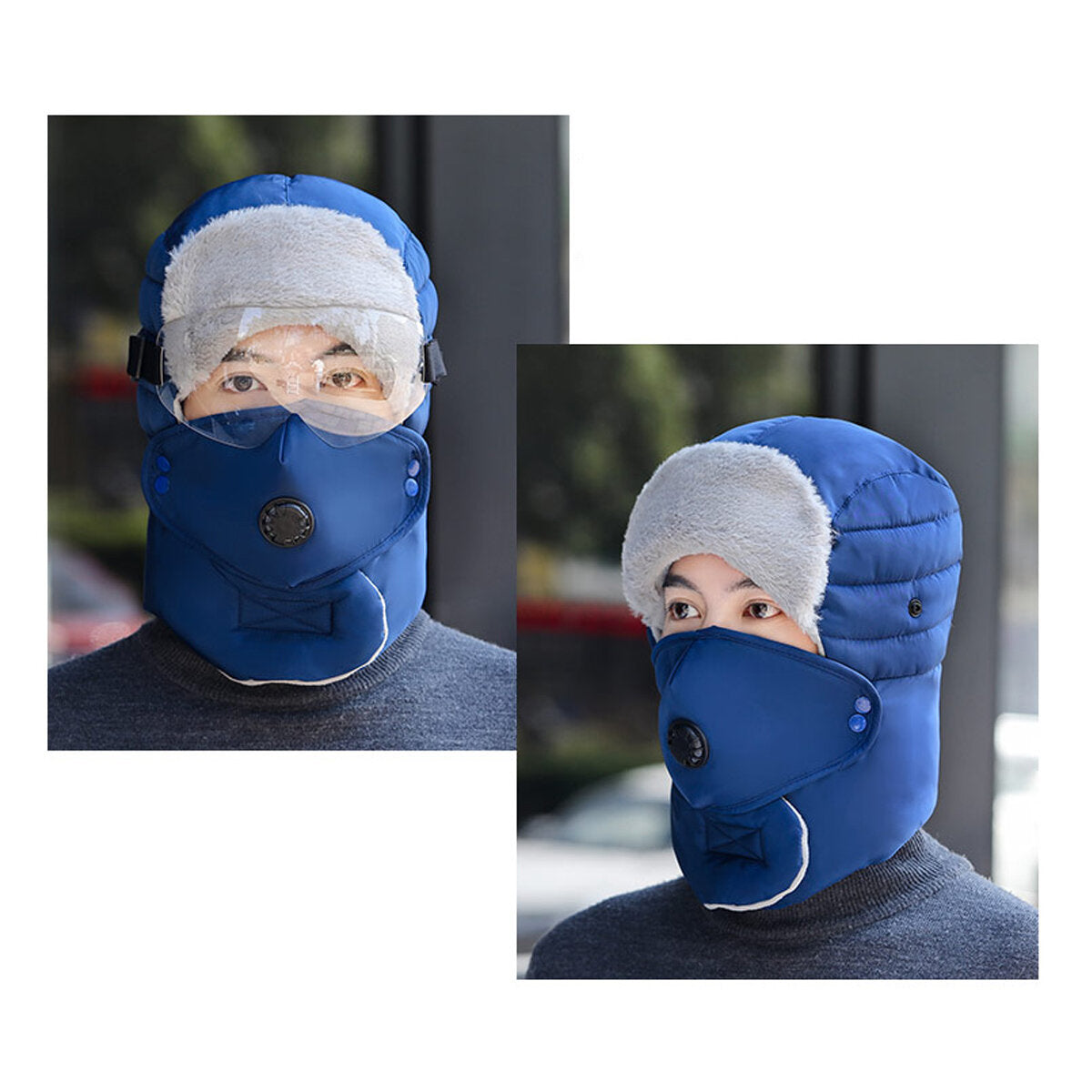 Winter Men Original Design Warm Hat Women Waterproof Hood Hat With Windproof Glasses Face Mask Ear Muffers