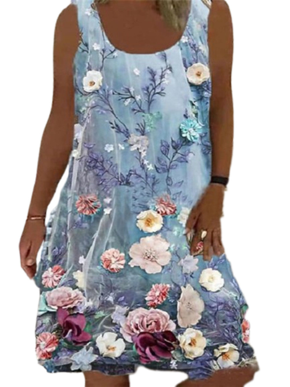 Women's Sleeveless Floral Print Crew Neck Vacation Chic Dress