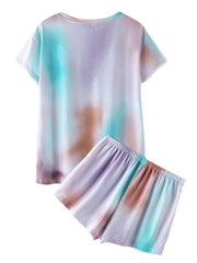 Gradient Tie Dye Loungewear Set: Short Sleeve Two-Piece Pajamas