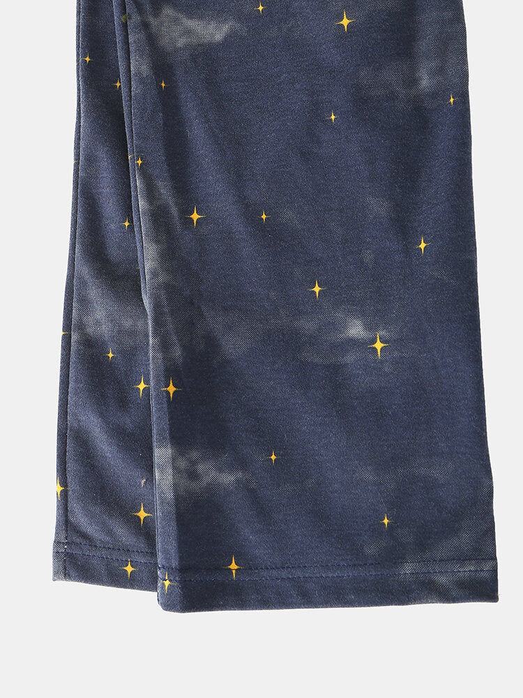Women's Polar Bear & Starry Sky Pajama Set - Pullover Top & Elastic Waist Pants with Pockets