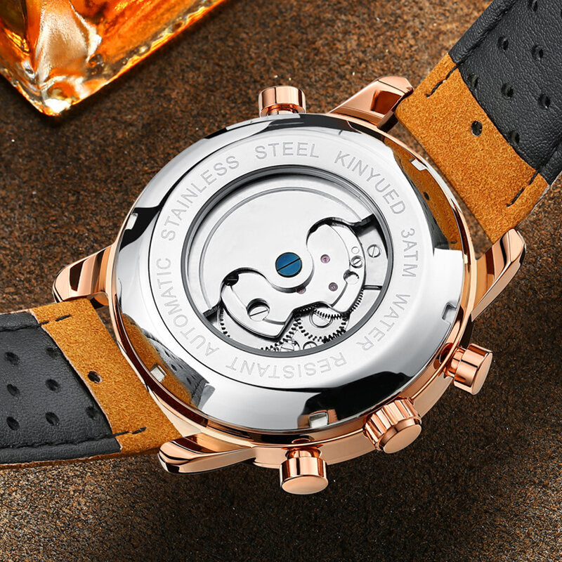 Fashion Style Brathable Leather Strap Automatic Men Business Mechanical Watch