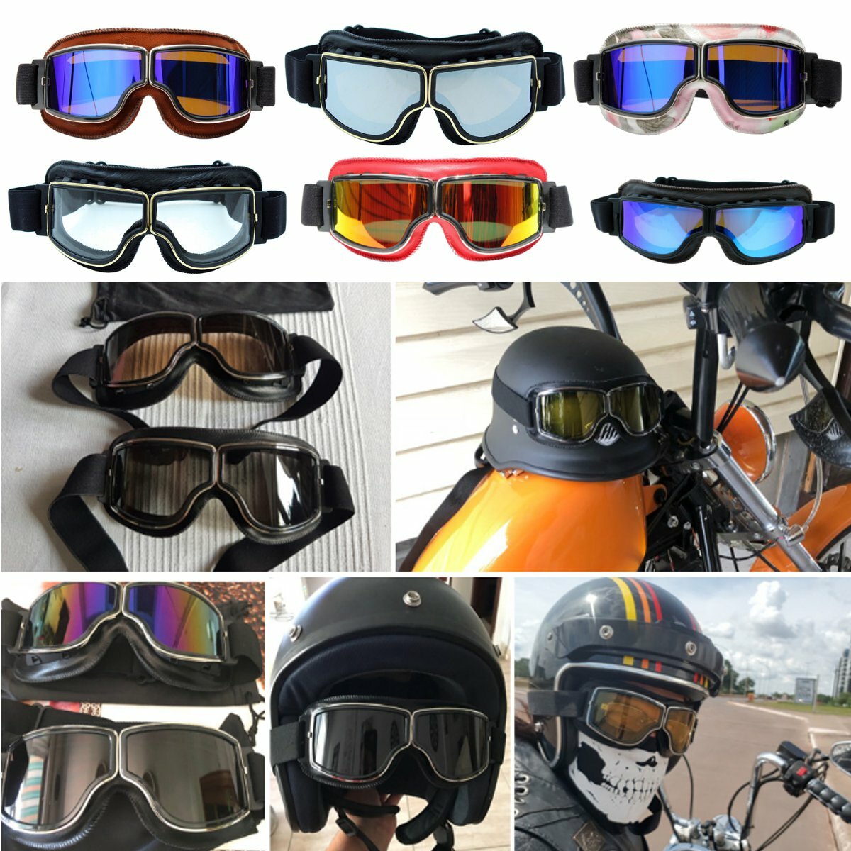 Vintage Goggles Motorcycle Leather Goggles Glasses Cruiser Folding Helmet Eyewear