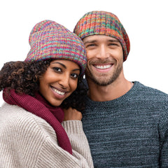 Unisex Rainbow Striped Woolen Beanie - Thick, Warm, Velvet-Lined Hat