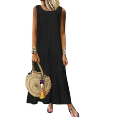 Women's Sleeveless Pure Color Crew Neck Beach Holiday Dress