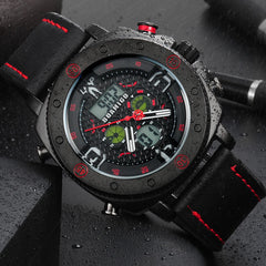 Men Digital Watch Creative Dial Luminous Week Display Chronograph LED Dual Display Watch