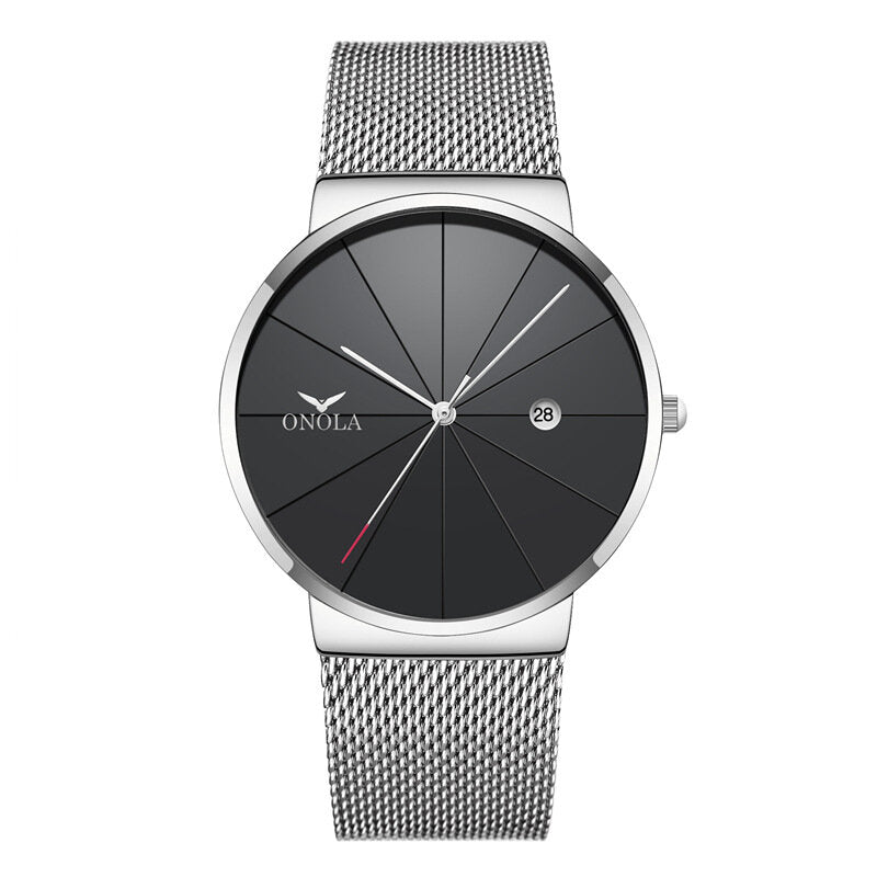 Business Casual Alloy Mesh Band Calendar Waterproof Men Quartz Watch Wristwatch