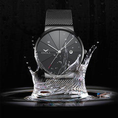 Business Casual Alloy Mesh Band Calendar Waterproof Men Quartz Watch Wristwatch