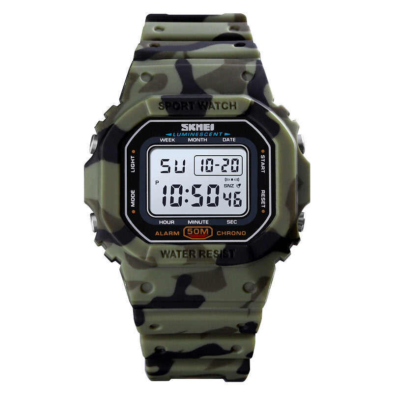 Sport Camouflage Children Watch 5ATM Waterproof Luminous Week Display LED Kids Outdoor Digital Watch