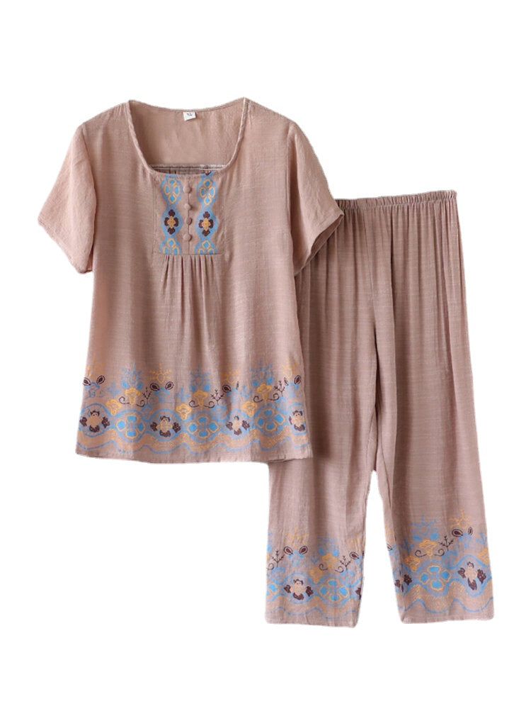 Plus Size Vintage Print Women's Cozy Loose Pajamas