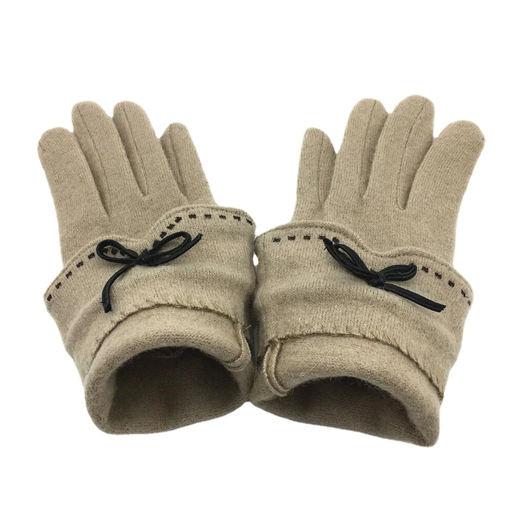 Women's Wool Touchscreen Gloves with Embroidery & Bowknot - Warm & Fashionable