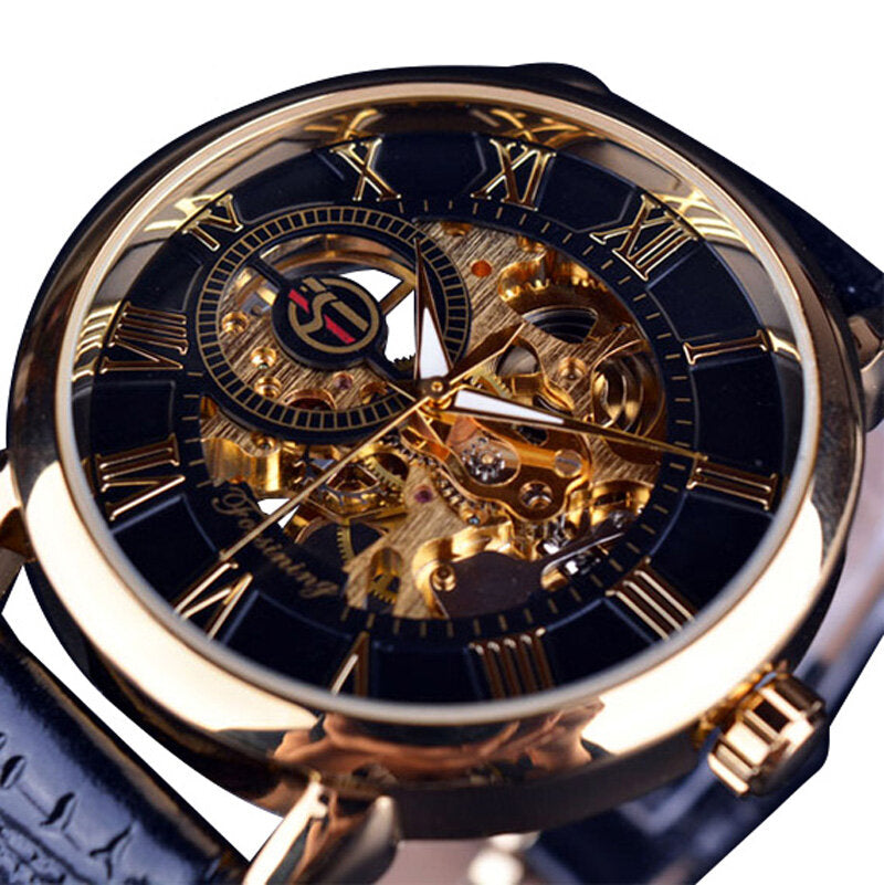 3D Hollow Engraving Design Luminous Display Fashion Men Automatic Mechanical Watch