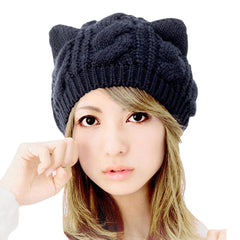 Unisex Woolen Cat Ear Warm Knitted Hat - Cute, Soft, Casual, All-Match for Couples