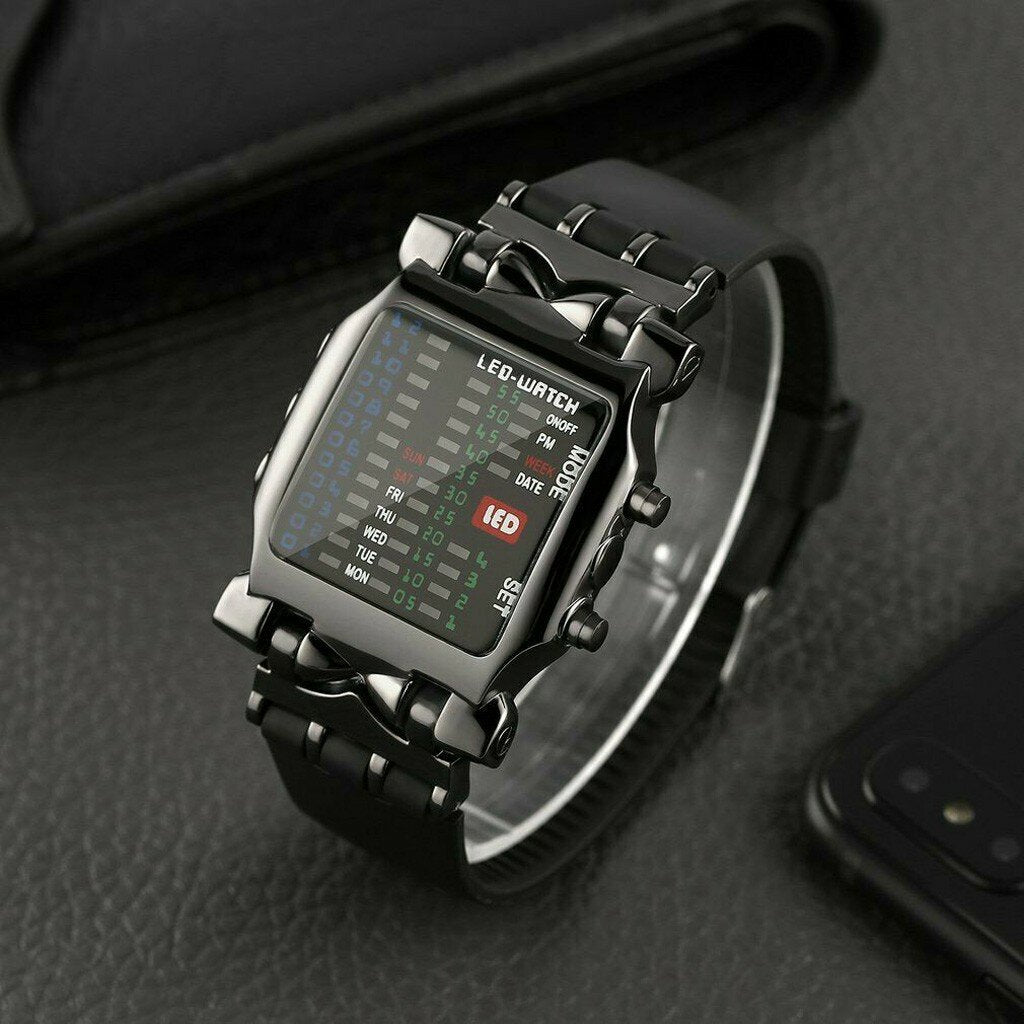 Fashion Square Style Cool Men Watch LED Time Date Week Display Colorful Light Digital Watch