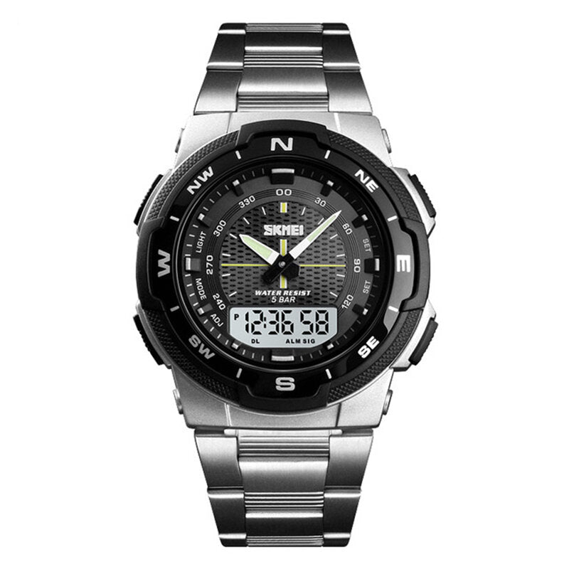 Stainless Steel Waterproof Chrono Dual Digital Watch Business Style Men Wrist Watch