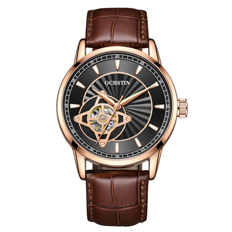 Business Style Genuine Leather Band Men Wrist Watch Ultra Thin Automatic Mechanical Watch