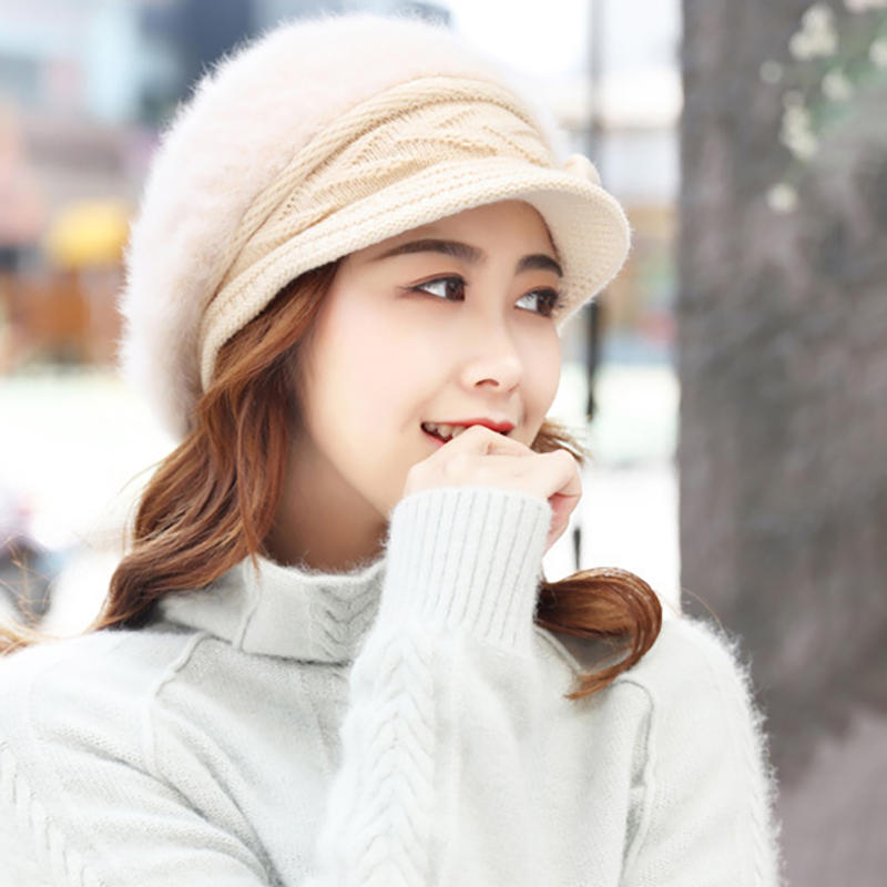 Women's Winter Knit Velvet Beret Hat - Warm Outdoor Leisure Cap