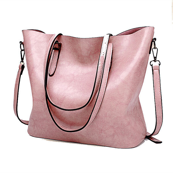 Women Oil Leather Tote Handbag Vintage Shoulder Bag Capacity Big Shopping Tote Crossbody Bag