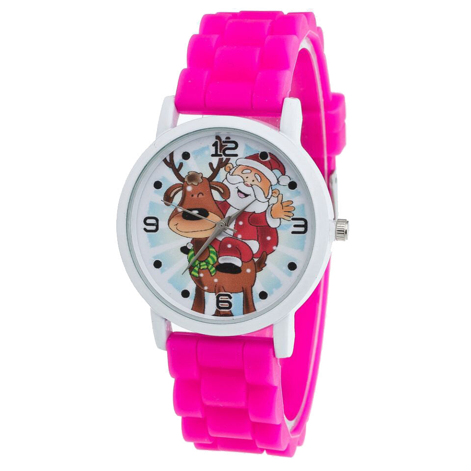 Cartoon Santa Claus and Reindeer Pattern Silicone Strap Watch Cute Kid Watch Fashion Children Quartz Watch