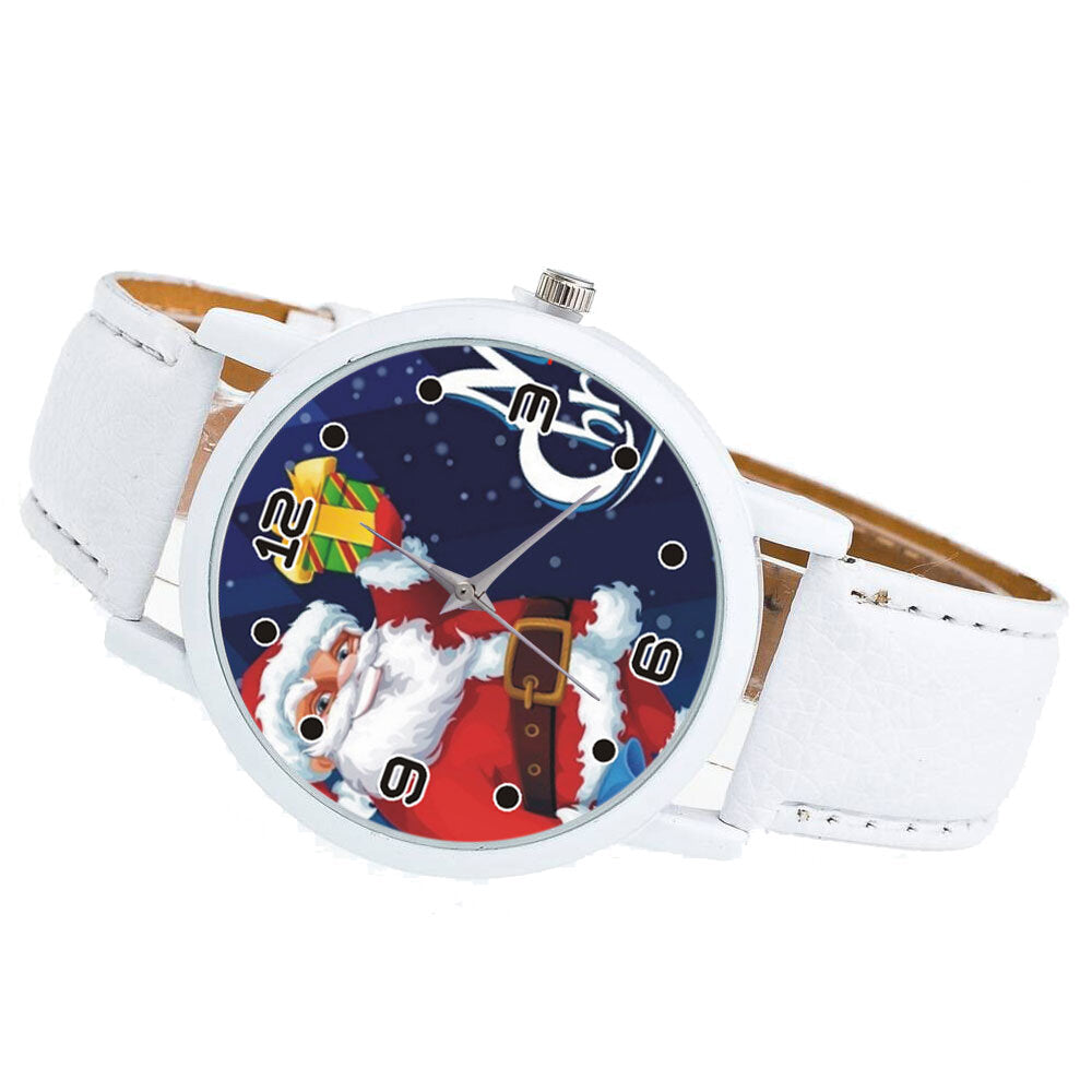 Cartoon Santa Claus with Starry Sky Pattern PU Leather Strap Kid Watch Fashion Children Quartz Watch