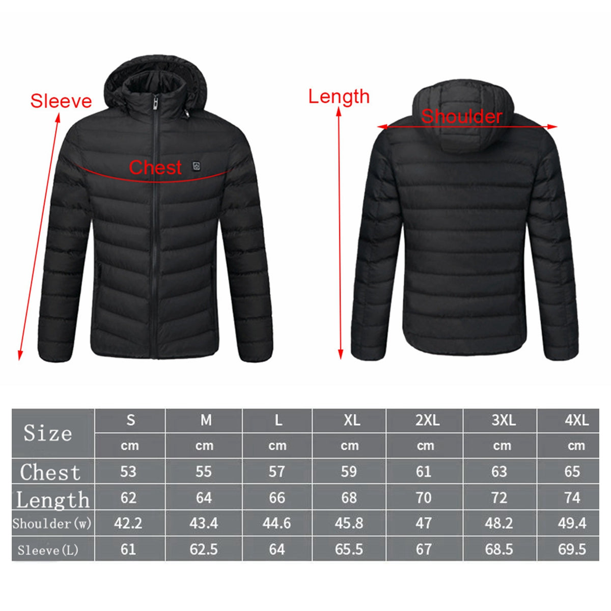 S/M/4XL Mens USB Heated Warm Back Cervical Spine Hooded Winter Jacket Motorcycle Skiing Riding Coat