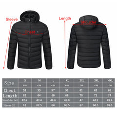 S/M/4XL Mens USB Heated Warm Back Cervical Spine Hooded Winter Jacket Motorcycle Skiing Riding Coat