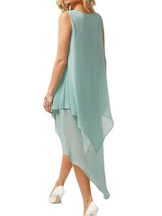 Women' Sleeveless Pure Color High Low Design V Neck Fashion Elegant Dress
