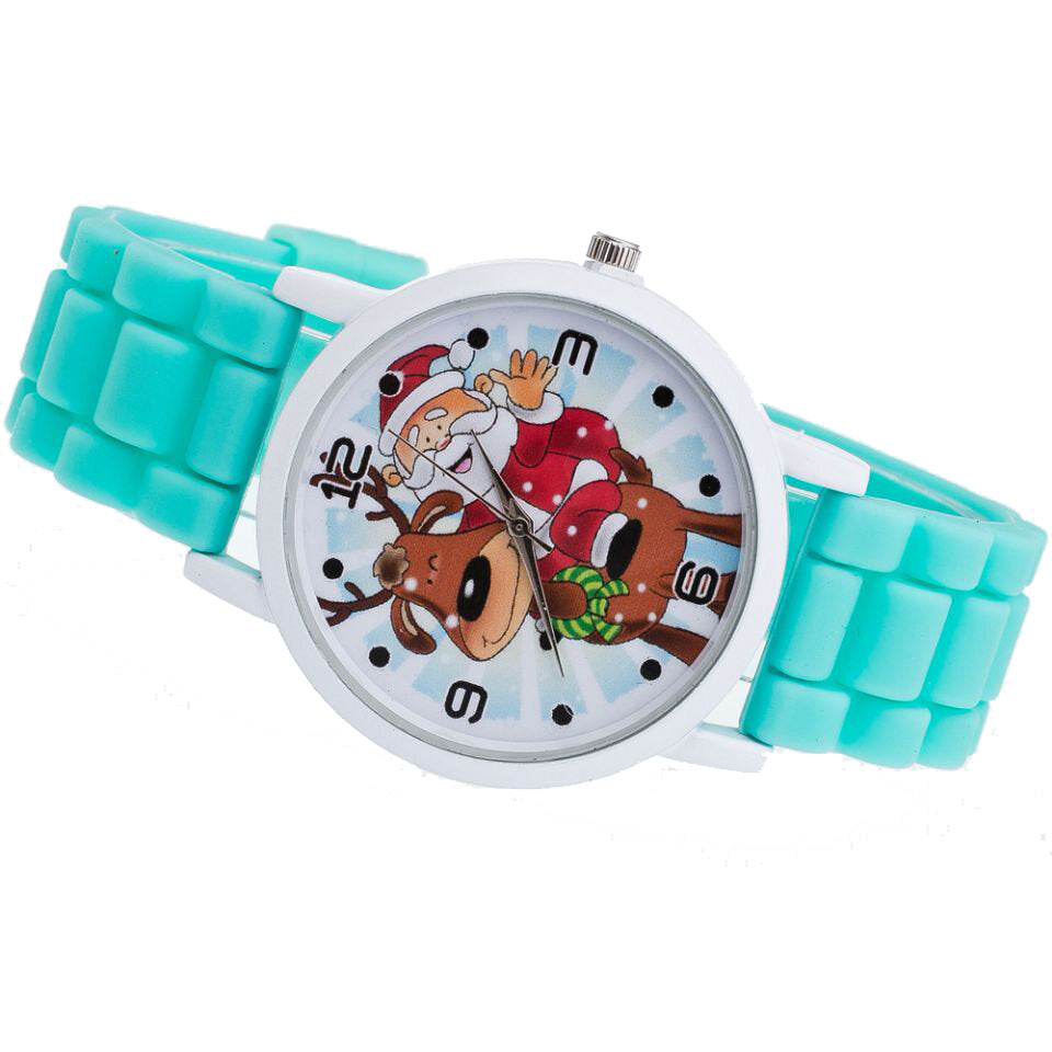 Cartoon Santa Claus and Reindeer Pattern Silicone Strap Watch Cute Kid Watch Fashion Children Quartz Watch