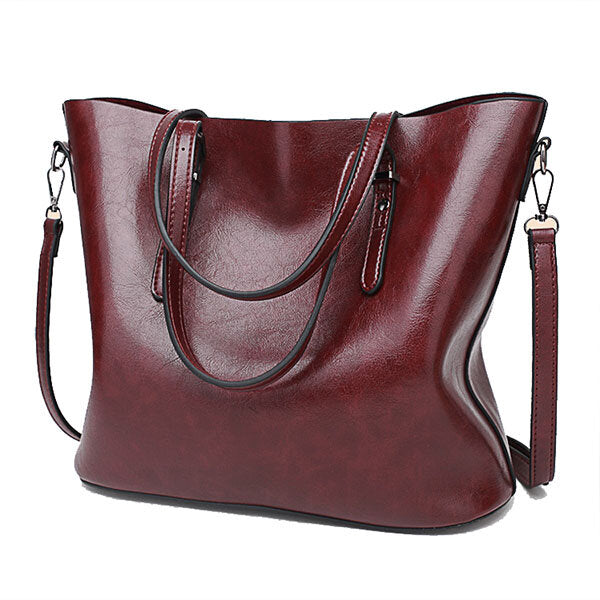 Women Oil Leather Tote Handbag Vintage Shoulder Bag Capacity Big Shopping Tote Crossbody Bag