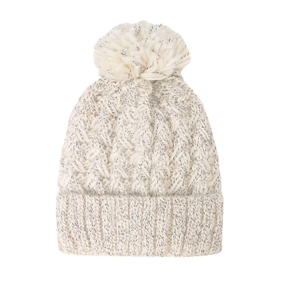 Women's Knitted Beanie Hat with Fluffy Ball, Plus Velvet, Warm Ear Protection, Mixed Colors