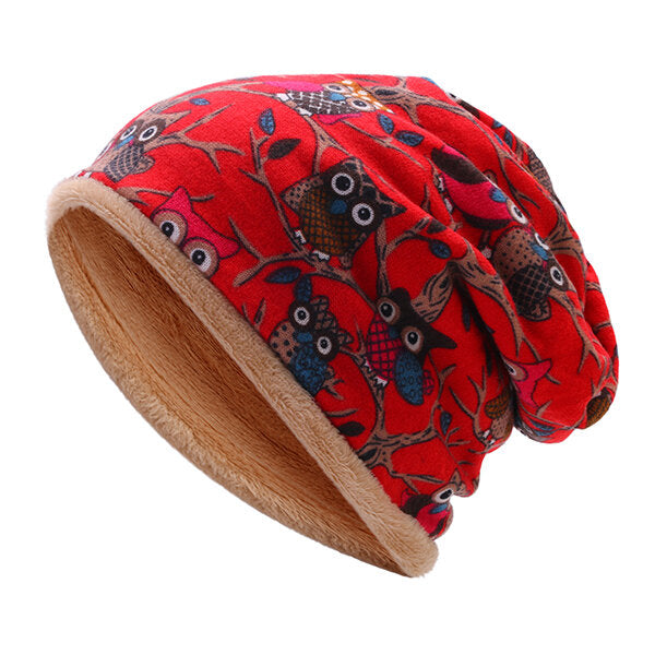 Women's Owl Pattern Slouchy Beanie Cap & Scarf, Multi-Function, Double Layer, Windproof, Warm Hat