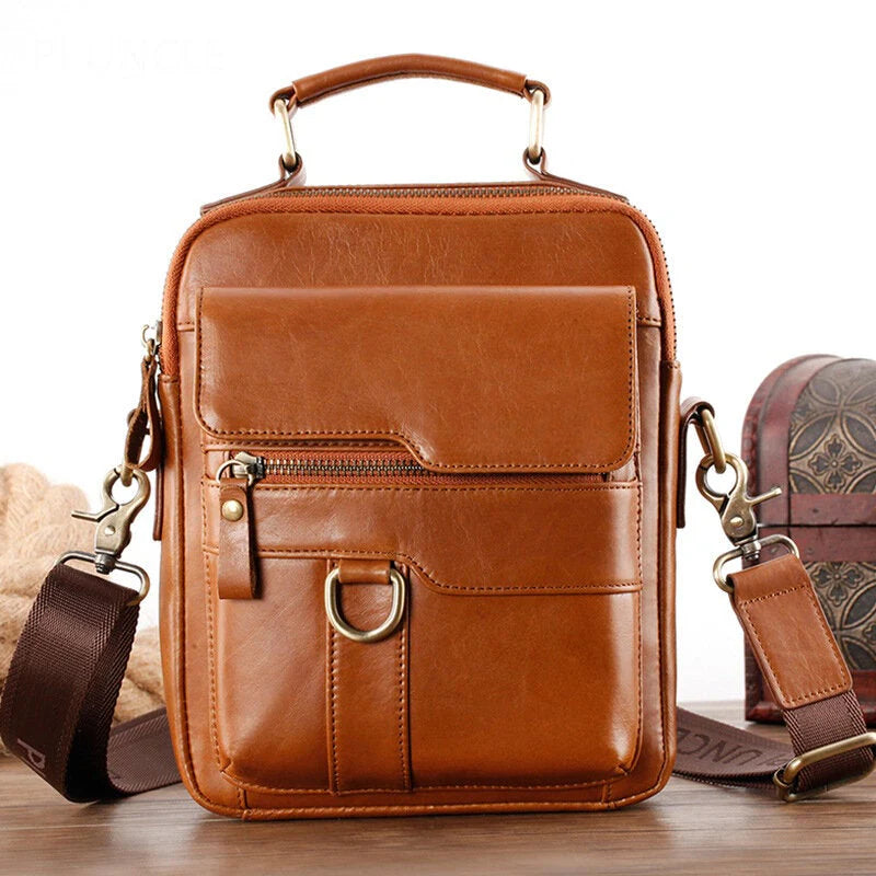 Men's Genuine Leather Large Capacity Shoulder Handbag