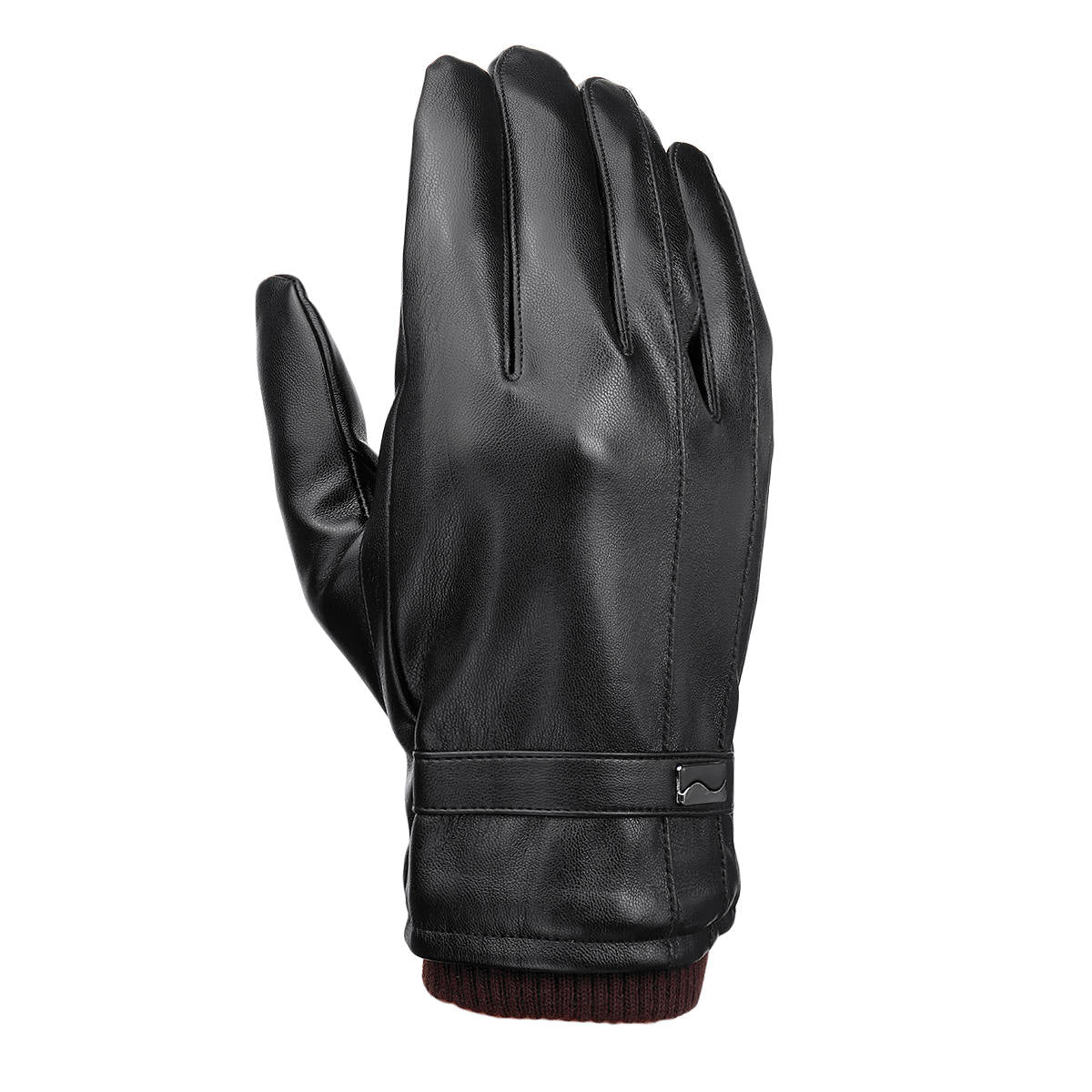 Men's Waterproof Touchscreen PU Leather Winter Gloves - Fleece Lined Thermal Warmth