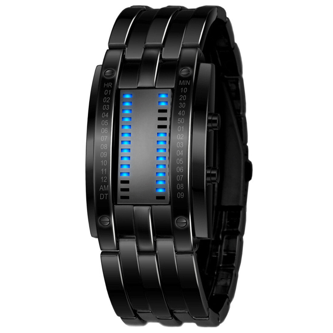 Fashion Rectangle Dial LED Time Date Display 30M Waterproof Steel Strap Men Digital Watch