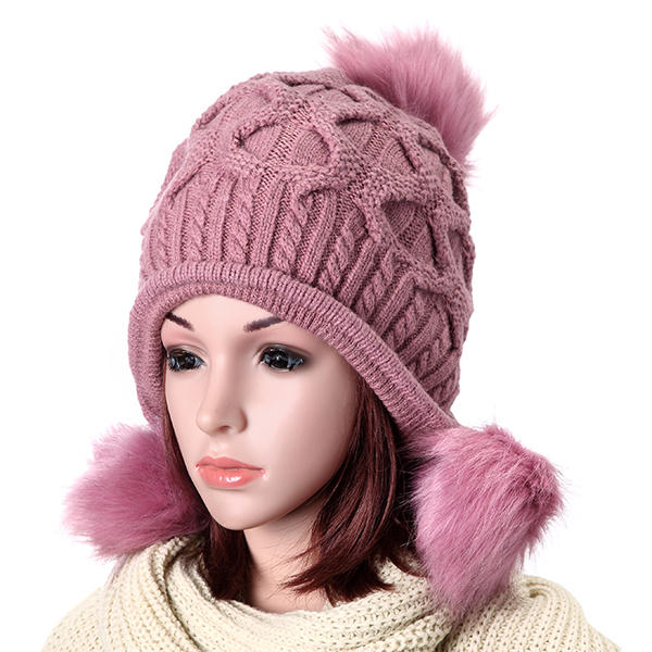 Womens Winter Warm Crochet Knitted Wool Beanie Hat Pompom Ball Ski Cap