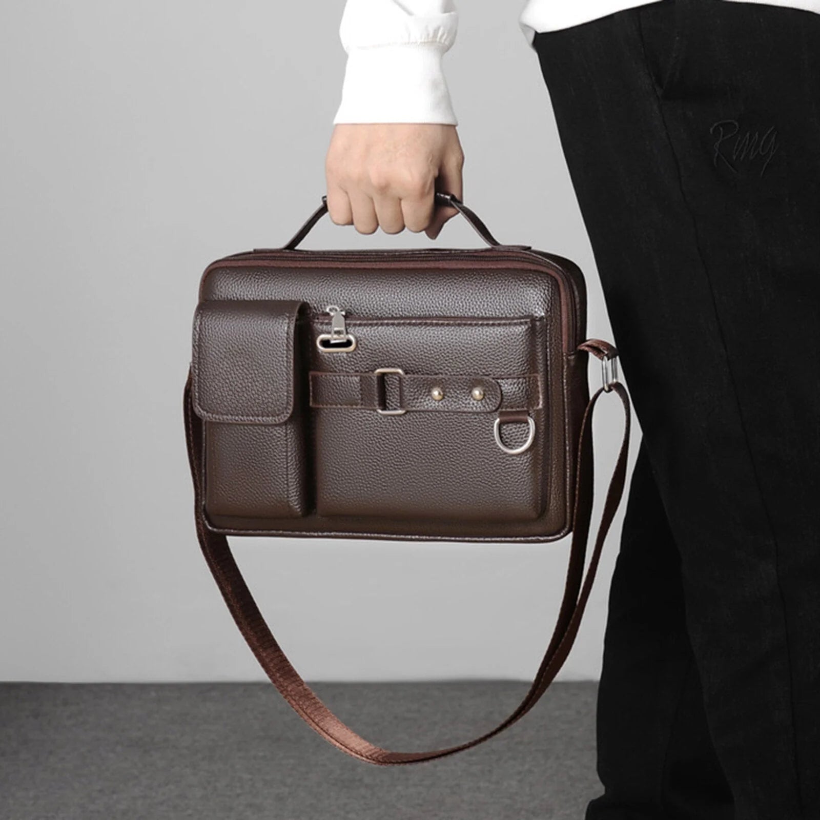 Men's Vintage Leather Crossbody Bag - Large Capacity, Durable, Multifunctional Business Briefcase