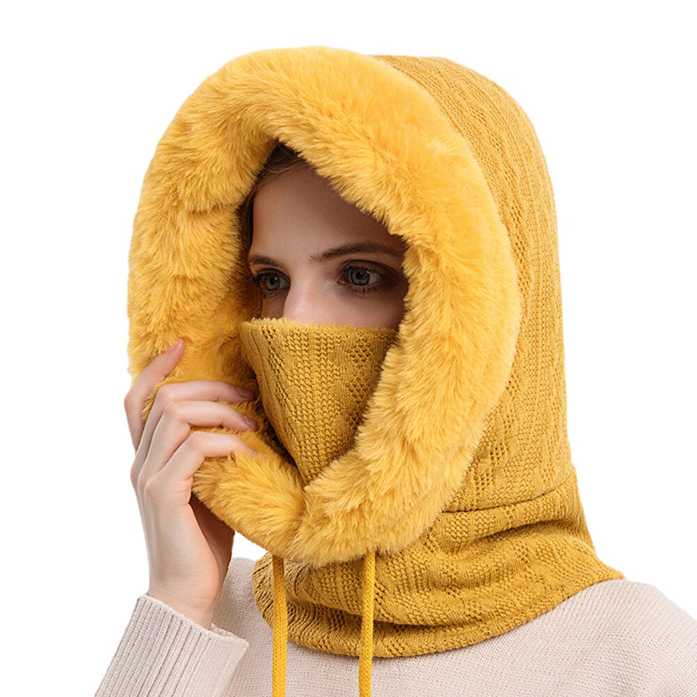 Women's Plush Hooded Neck & Ear Warmer: Cold-Proof Outdoor Riding Headgear