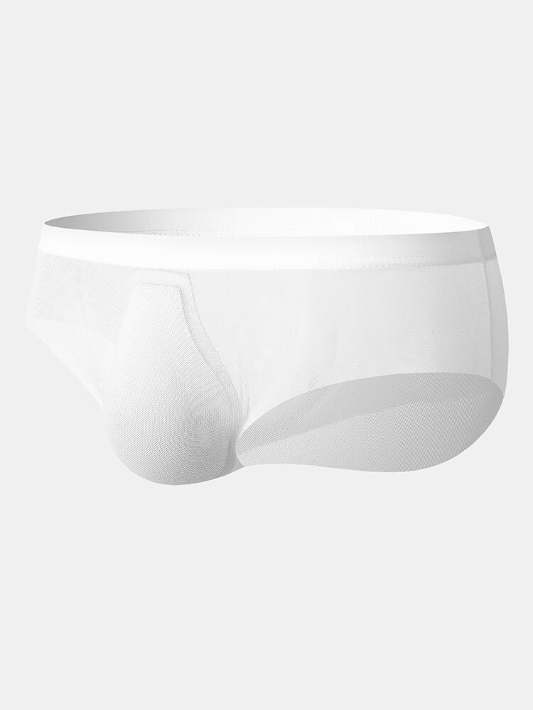 Mens Solid Color See Through Breathable Thin Mid Waist Full Hip Home Briefs