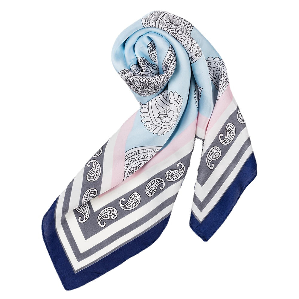 Women's Satin Embroidered Silk Scarf - Comfortable Striped Fashion Headpiece