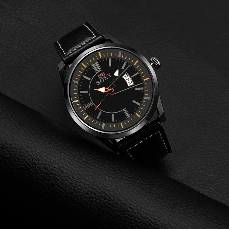 Men's Ultra Thin Fashion Quartz Watch with Leather Strap