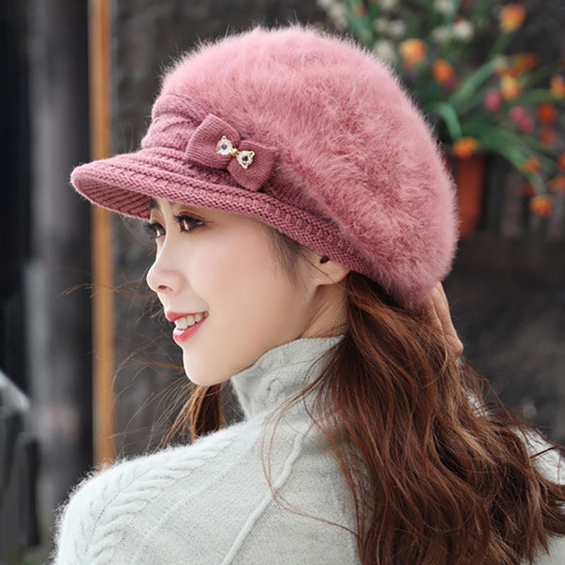 Women's Winter Knit Velvet Beret Hat - Warm Outdoor Leisure Cap