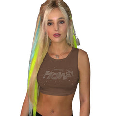 Girls Fashion Round Neck Slim T-Shirt Navel Sleeveless Sexy Tank Vest