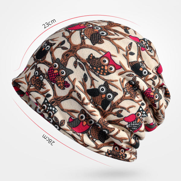 Women's Owl Pattern Slouchy Beanie Cap & Scarf, Multi-Function, Double Layer, Windproof, Warm Hat